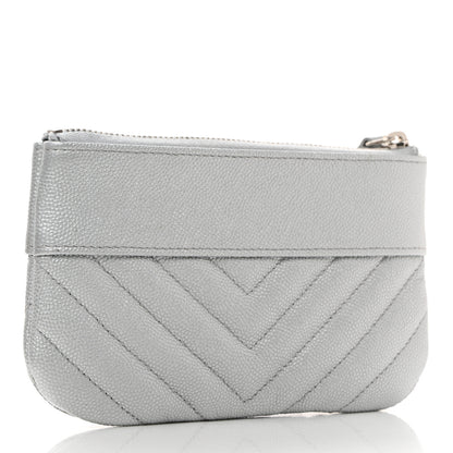 Chanel Metallic Caviar Chevron Quilted Small Vintage Mademoiselle Cosmetic Case Silver 3 of 9