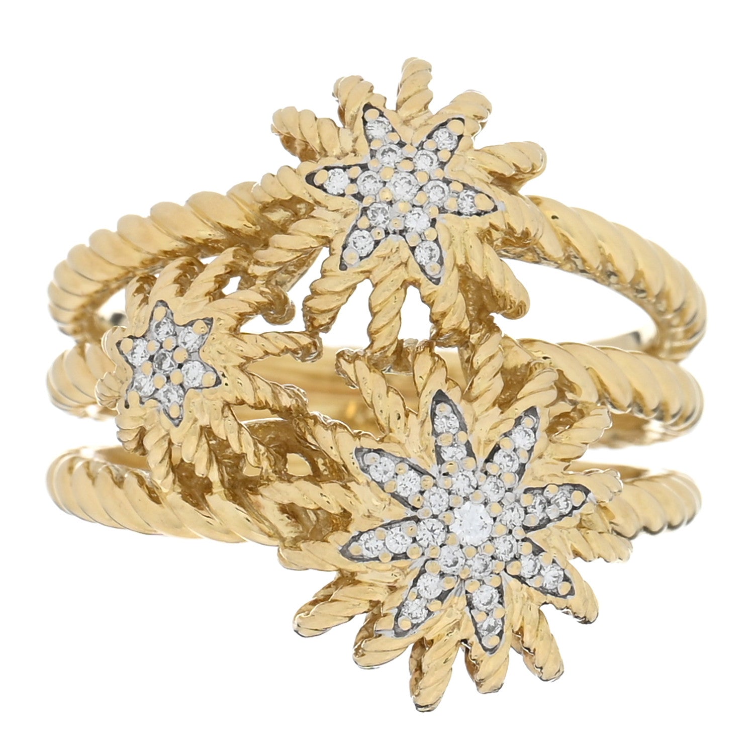 David Yurman 18K Yellow Gold Diamond Starburst Cluster Ring 55 7.25 1 of 4