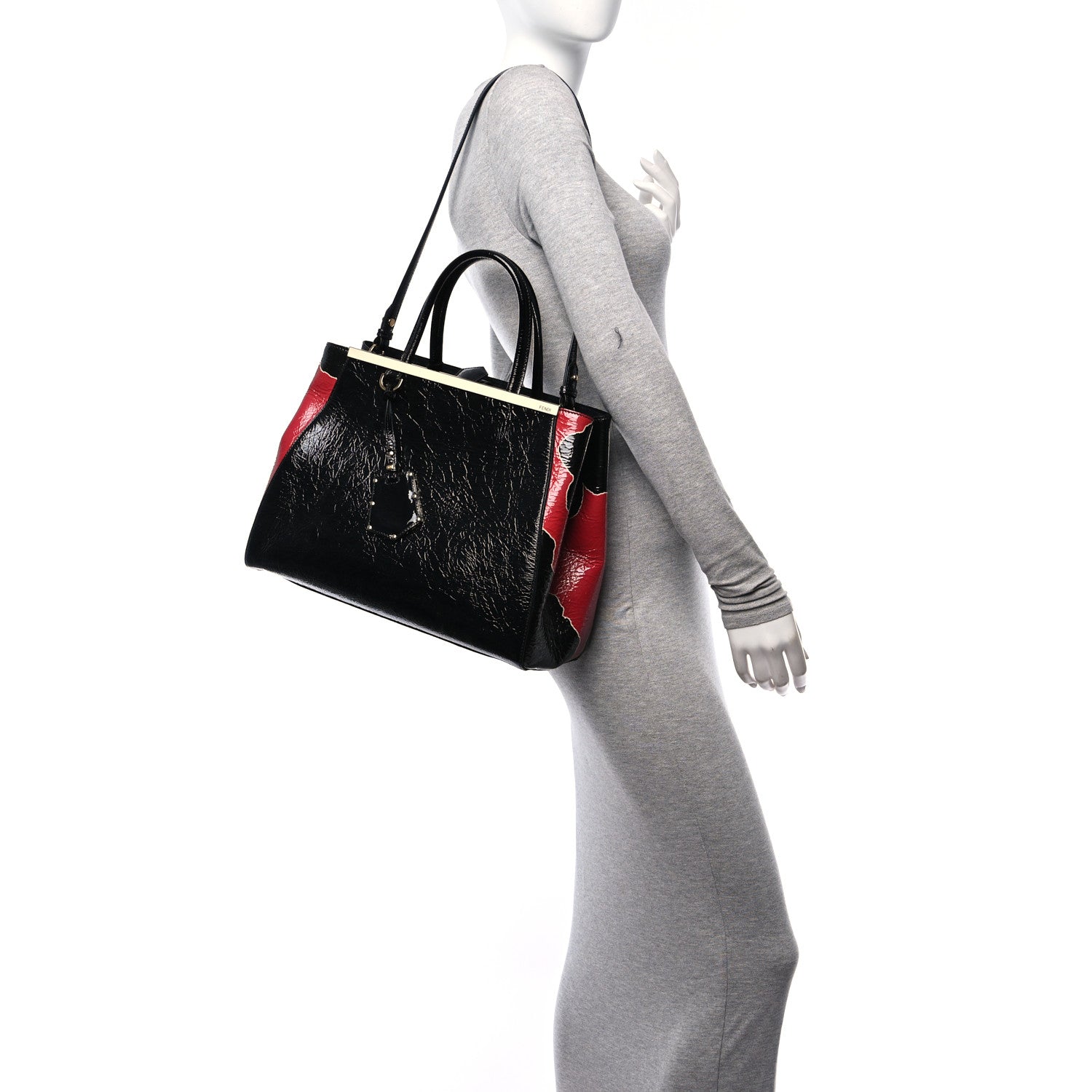 Fendi Patent Regular 2Jours Tote Black Red Milk 2 of 10