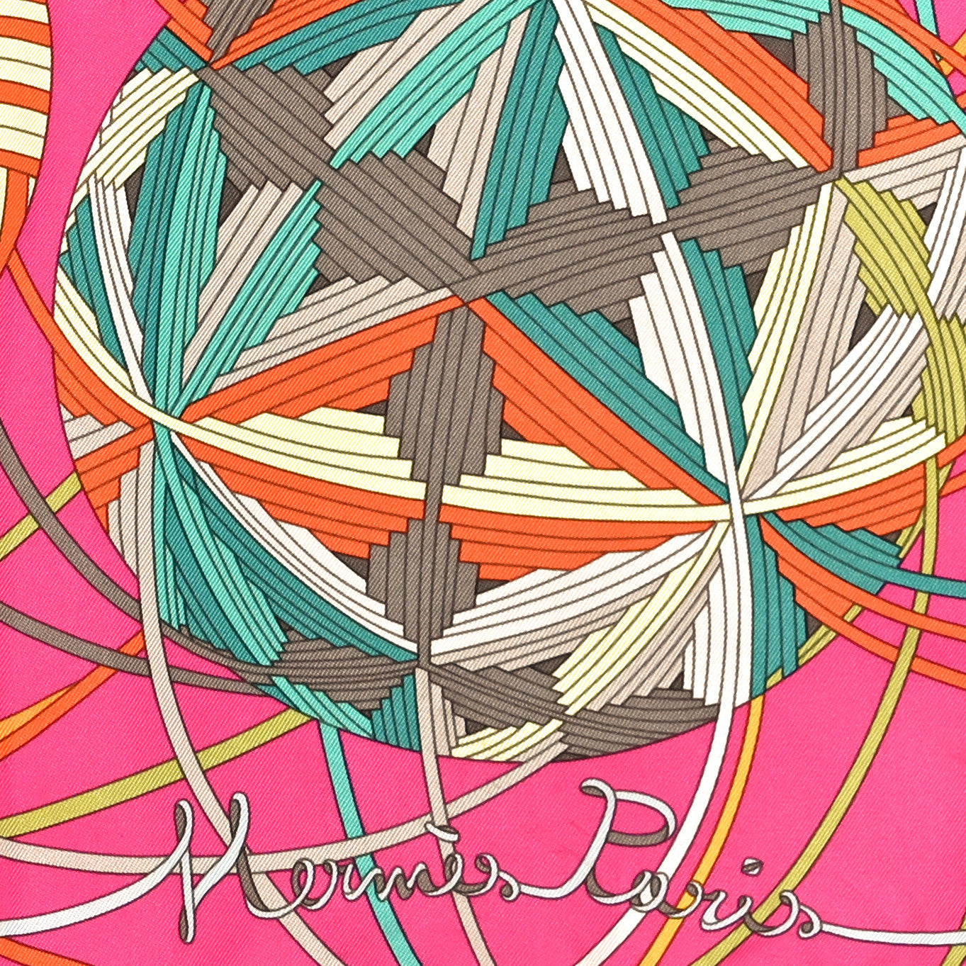 Silk L'Art Du Temari Scarf 90 Orange Fuchsia Vert