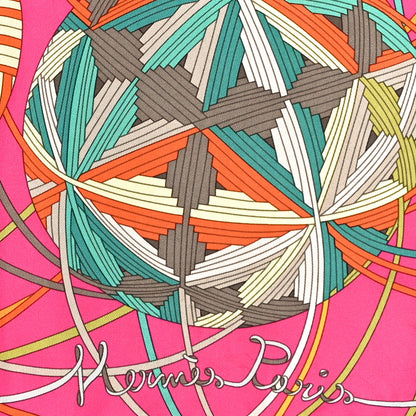 Hermes Silk L'Art Du Temari Scarf 90 Orange Fuchsia Vert 3 of 6