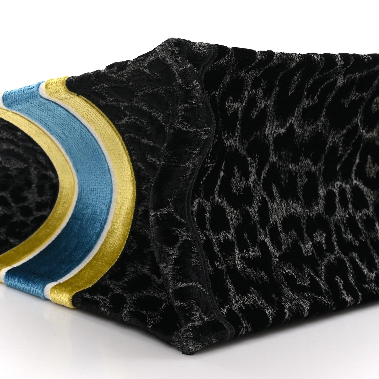 Christian Dior Velvet Mizza Embroidered Medium Leopard Book Tote Black Yellow Blue 9 of 10