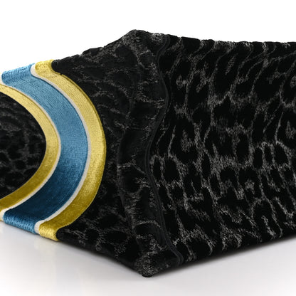 Christian Dior Velvet Mizza Embroidered Medium Leopard Book Tote Black Yellow Blue 9 of 10