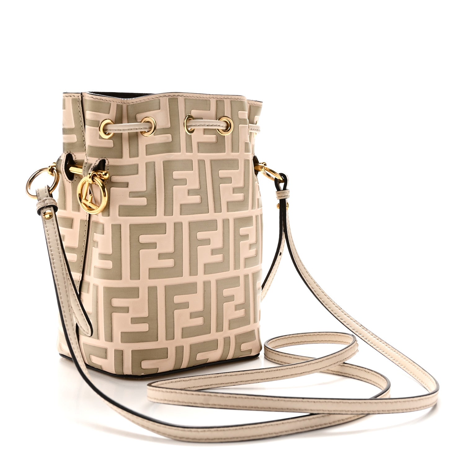 Fendi Vitello Liberty F is Fendi Bi-Color FF 1974 Embossed Mini Mon Tresor Bucket Bag Camelia Mandorlo 3 of 10