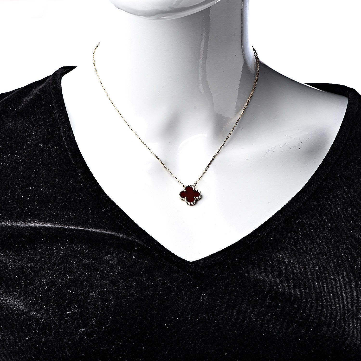 Van Cleef & Arpels 18K Yellow Gold Carnelian Vintage Alhambra Pendant Necklace 2 of 6