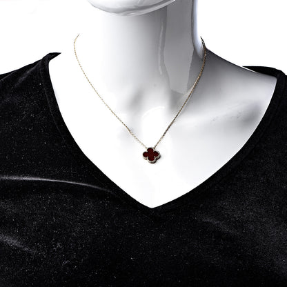 Van Cleef & Arpels 18K Yellow Gold Carnelian Vintage Alhambra Pendant Necklace 2 of 6