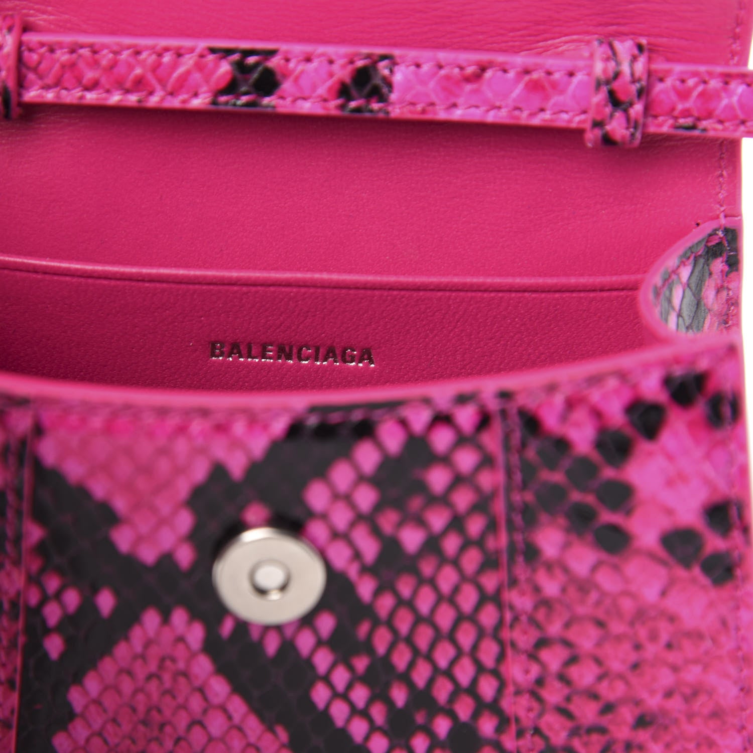 Balenciaga Shiny Calfskin Python Effect Hourglass Top Handle Bag Mini Fuchsia Black 6 of 9