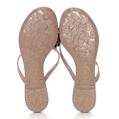 Valentino Garavani PVC Jelly Lace Print Bow Thong Sandals 38 Black Poudre 7 of 9