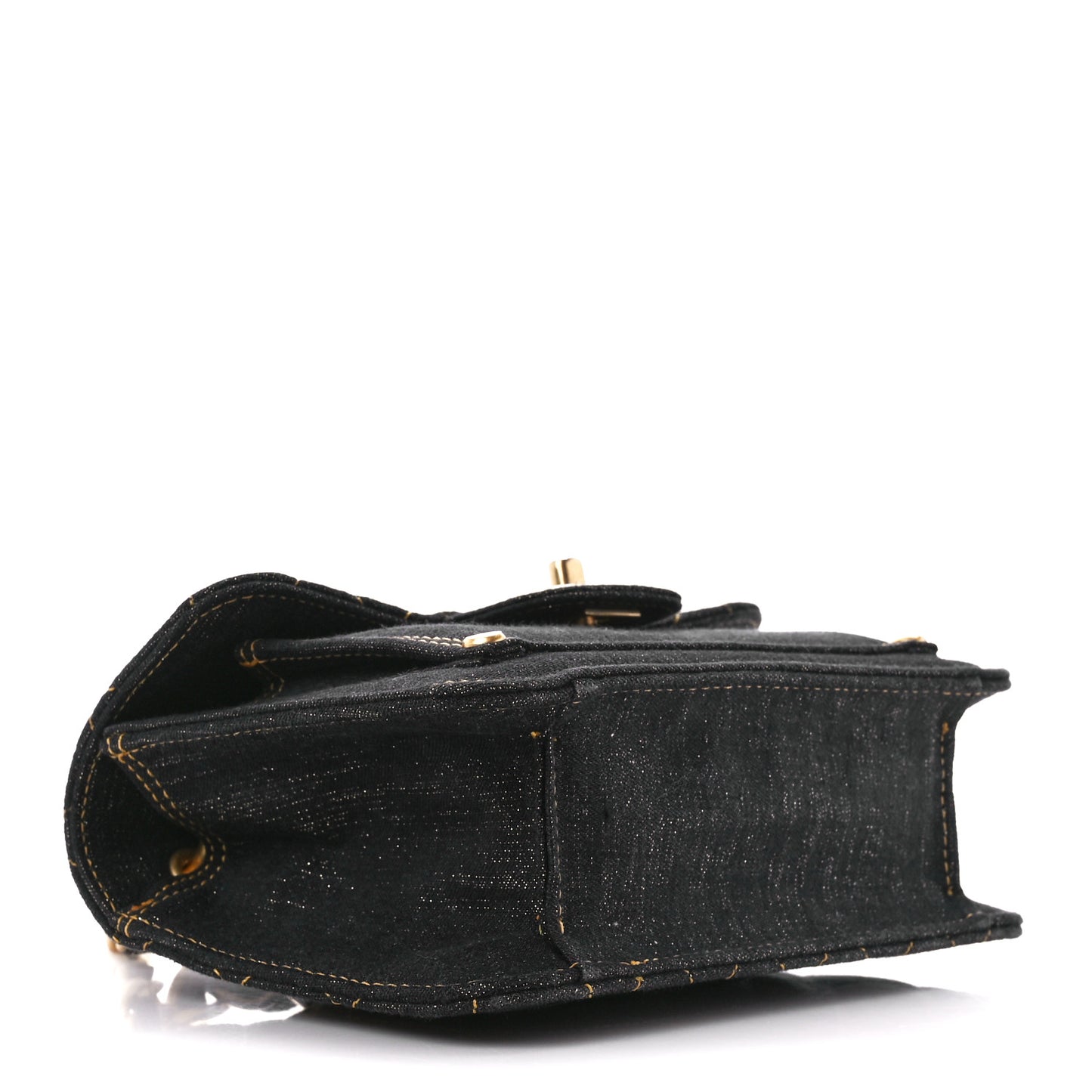 Denim Quilted Double You Mini Flap Black Golden
