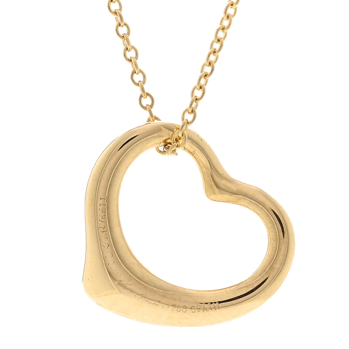 18K Yellow Gold 16mm Elsa Peretti Open Heart Pendant Necklace