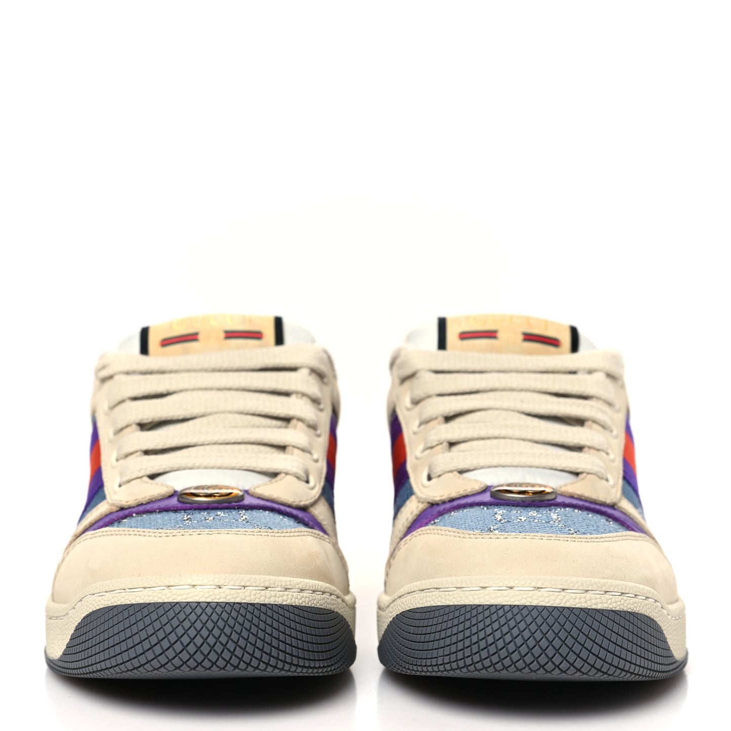 Calfskin Lame GG Monogram Web Womens Screener Sneakers 35.5 Blue Silver Dusty Milk Shine Purple