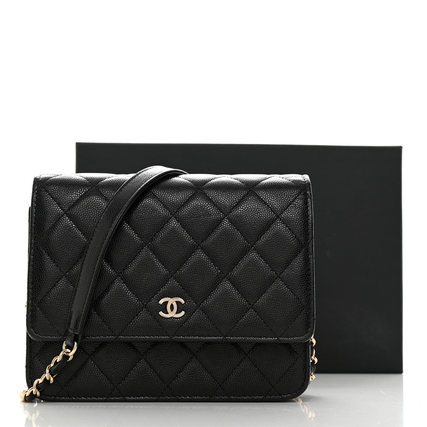 Caviar Quilted Square Wallet On Chain WOC Black