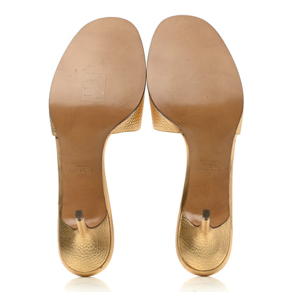Valentino Garavani Metallic Grainy Cowhide VLogo 65mm Slide Sandals 39.5 Antique Brass 5 of 10