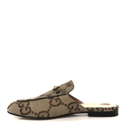 Gucci Monogram Jumbo GG Malaga Kid Womens Princetown Slippers 37.5 Camel Ebony New Acero Beige 1 of 10