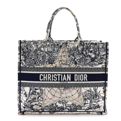 Christian Dior Canvas Embroidered Large Around The World Book Tote Blue 1 of 11