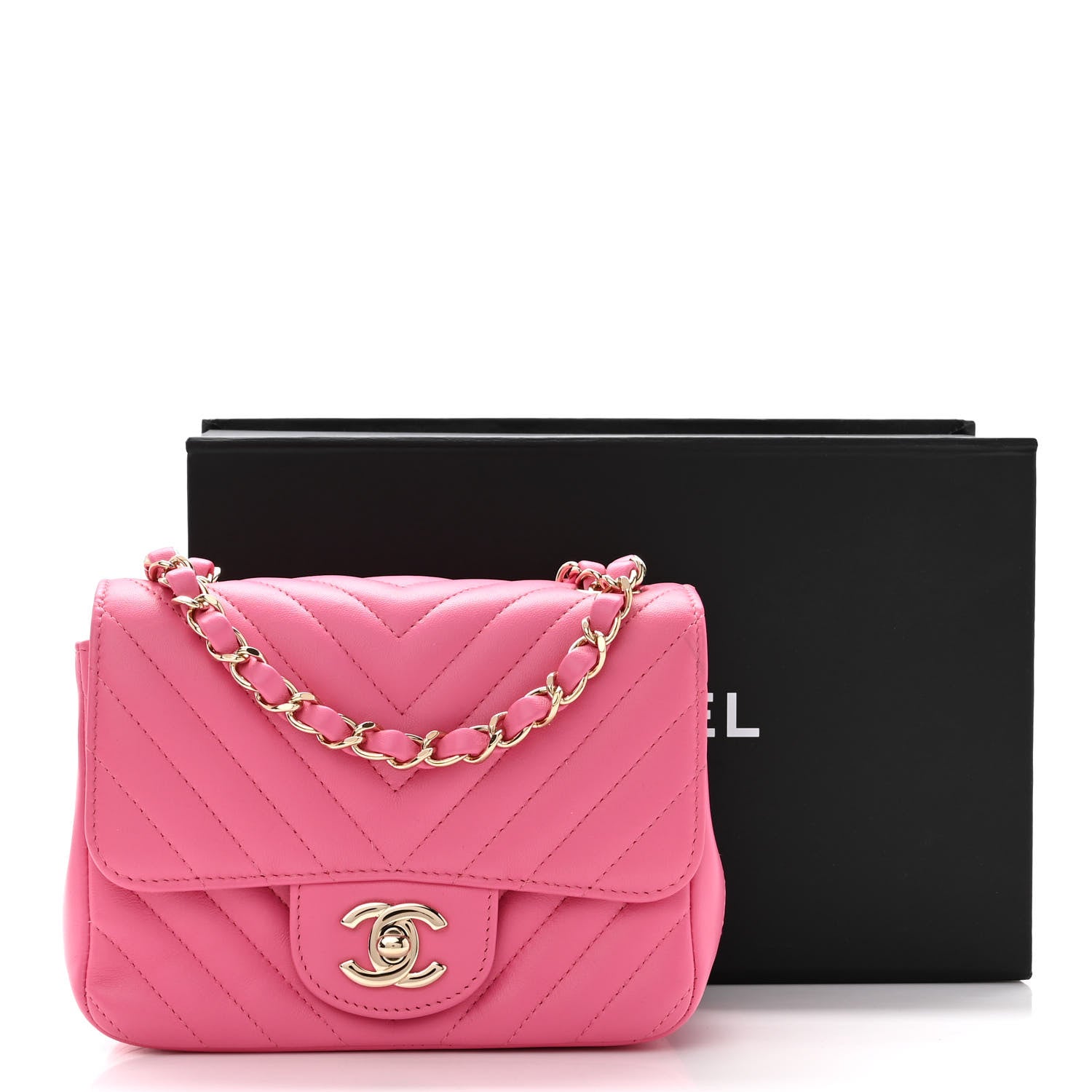 Chanel Lambskin Chevron Quilted Mini Square Flap Pink 11 of 11