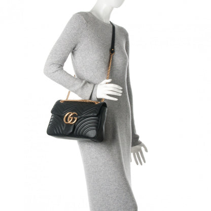Gucci Calfskin Matelasse Medium GG Marmont Shoulder Bag Black 3 of 7