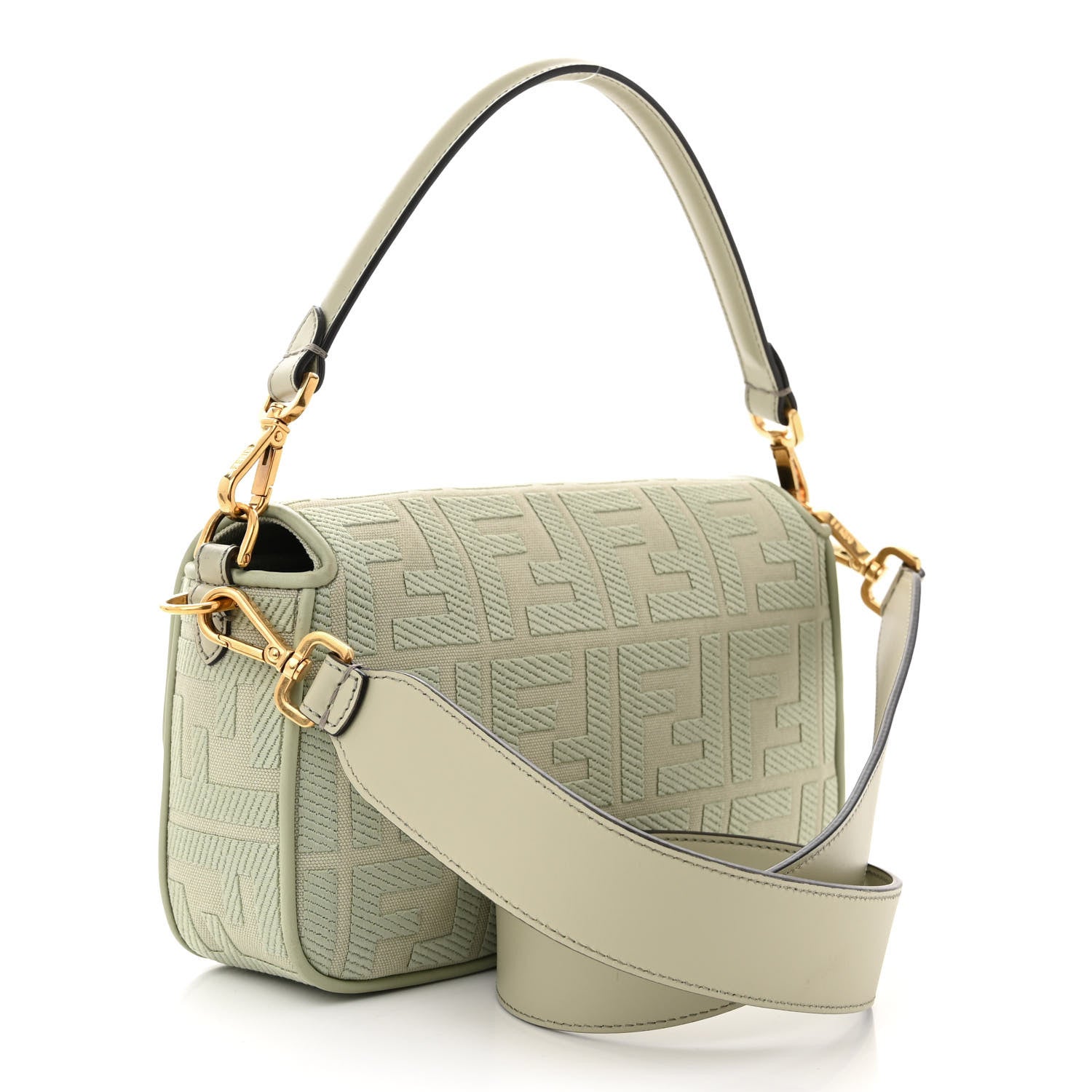 Fendi Canvas Vitello King FF Embroidered Baguette Green Tea 3 of 11
