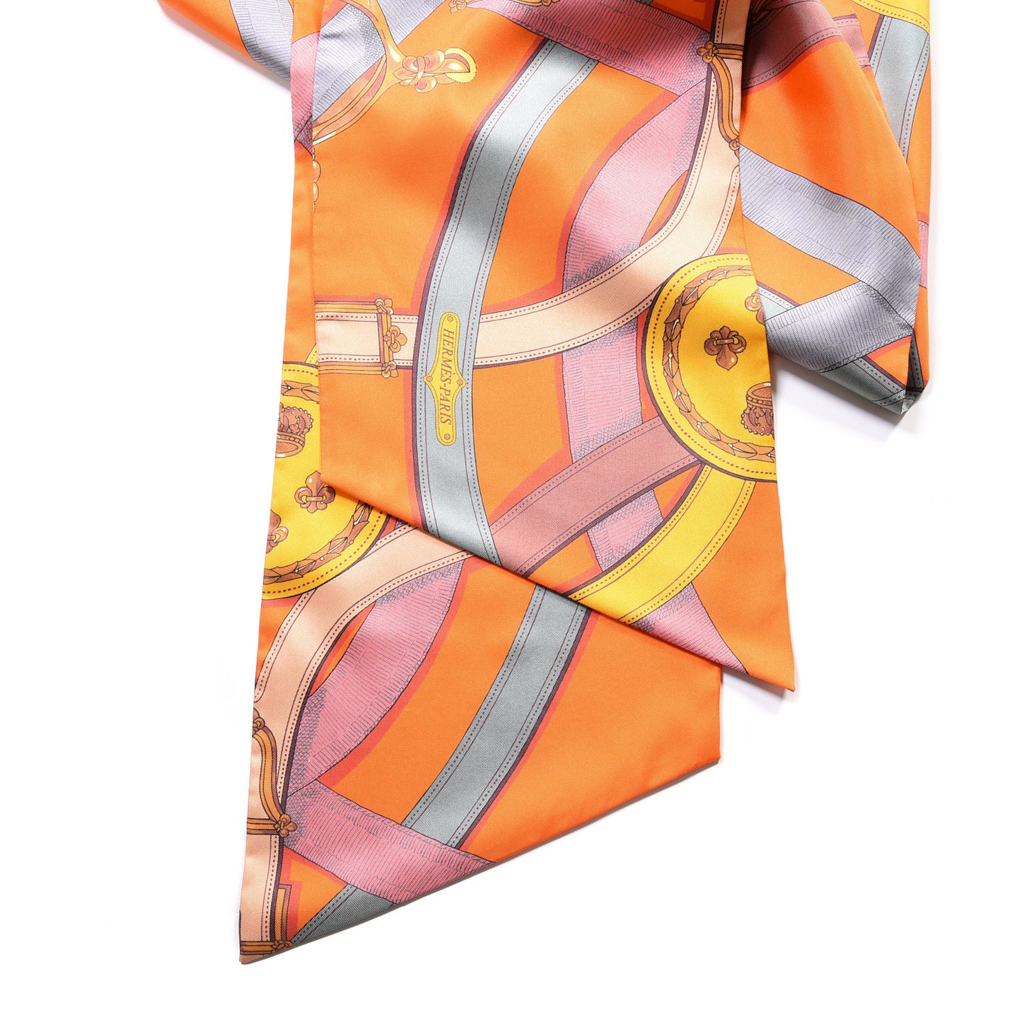 Silk Cavalcadour Maxi Twilly Orange Argile Bouton D'Or
