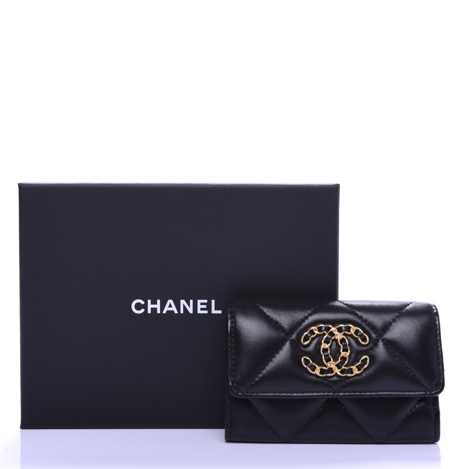 Chanel Lambskin Quilted 19 Flap Card Holder Black 671851