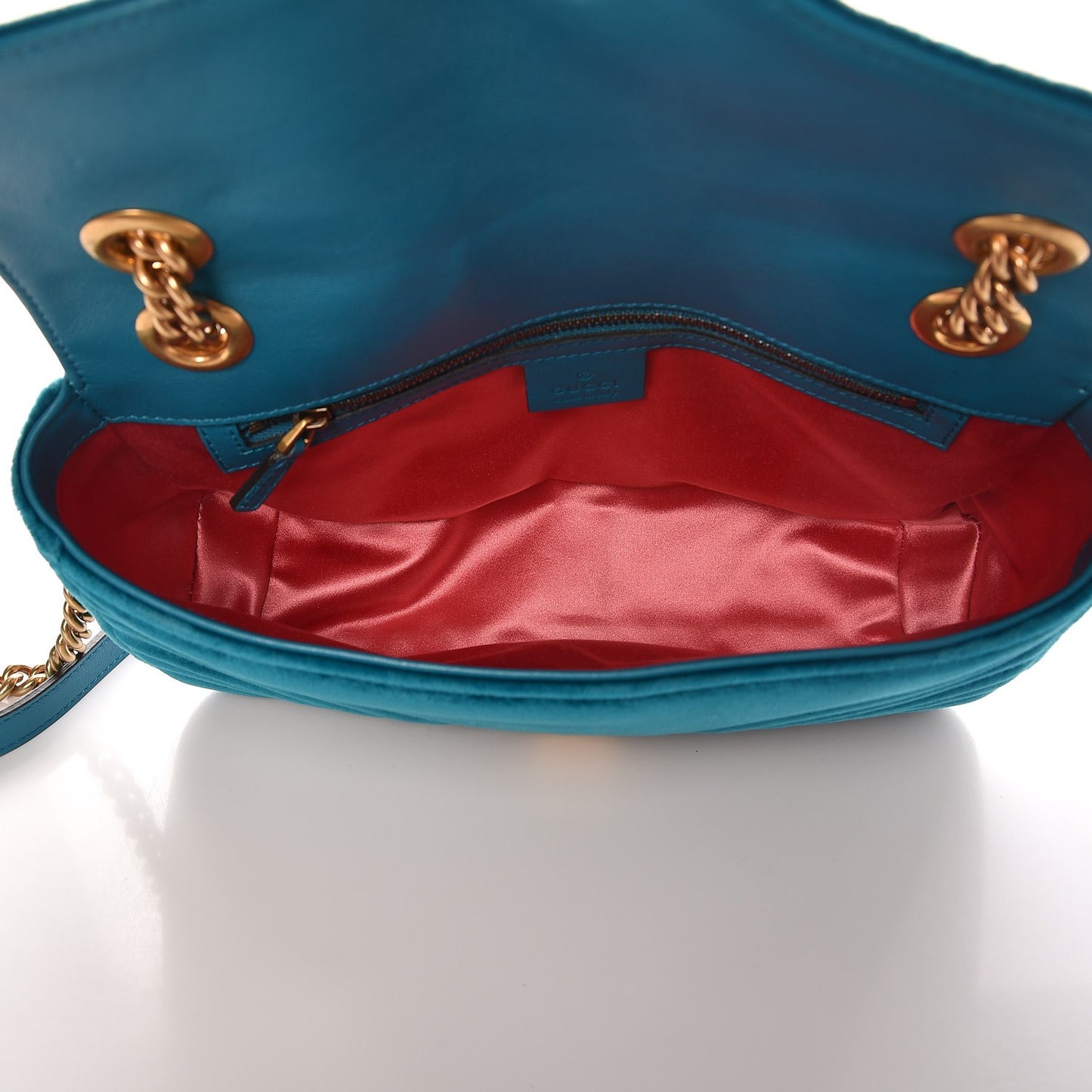 Velvet Matelasse Small GG Marmont Shoulder Bag Pavone Cyan