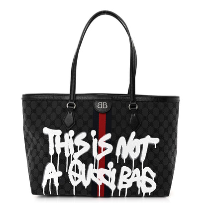 Gucci X BALENCIAGA BB Monogram Web Graffiti Medium Ophidia Shopping Tote Black 1 of 9