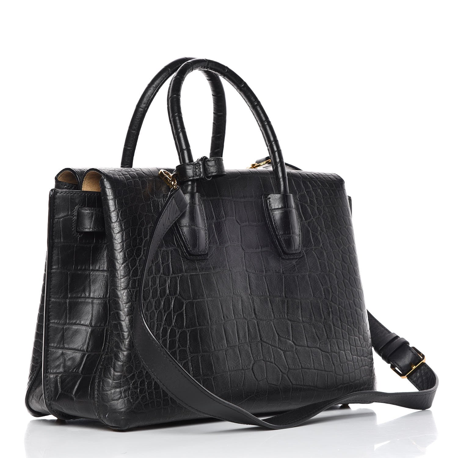 MCM Calfskin Crocodile Embossed Medium Milla Tote Black 3 of 12