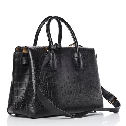 MCM Calfskin Crocodile Embossed Medium Milla Tote Black 3 of 12
