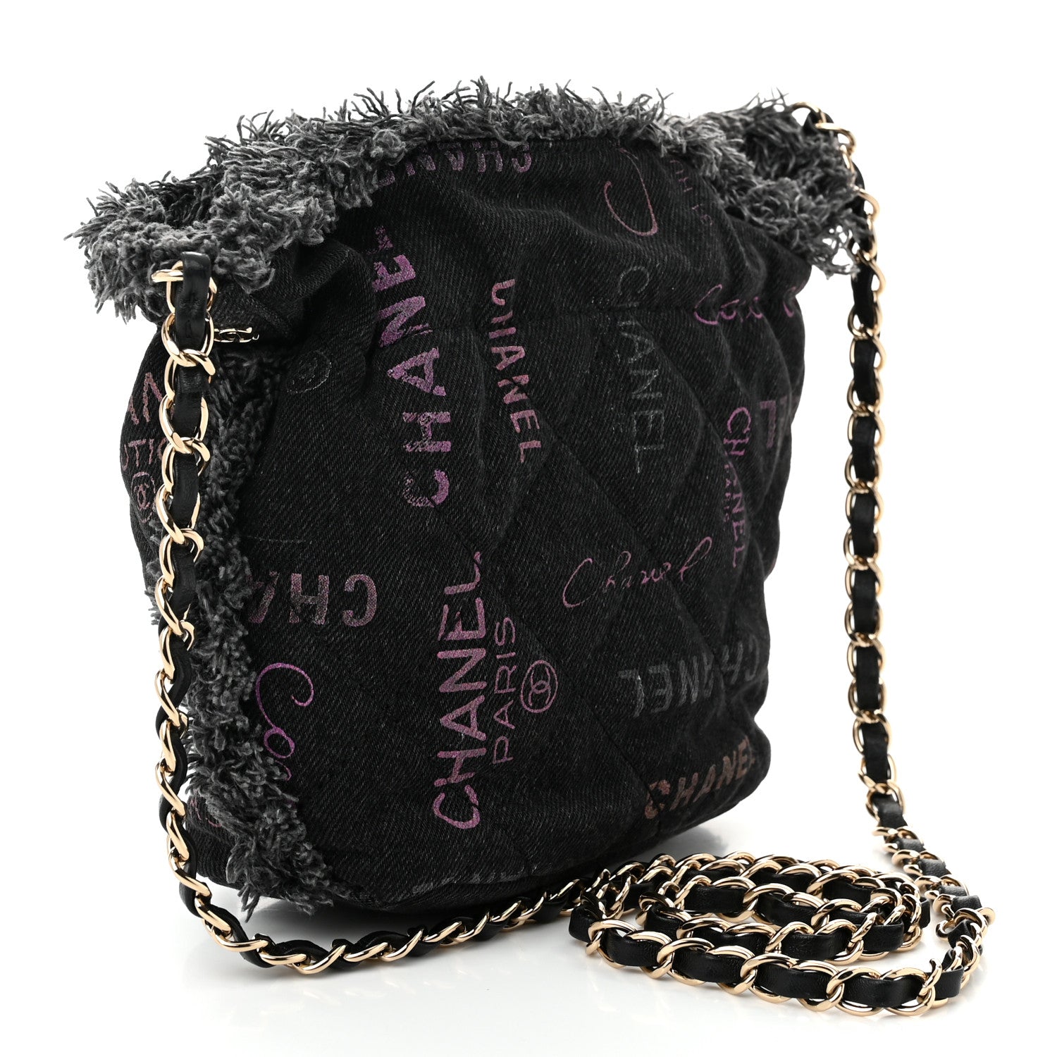Chanel Denim Quilted Mood Small Bucket With Chain Black Multicolor 3 of 10