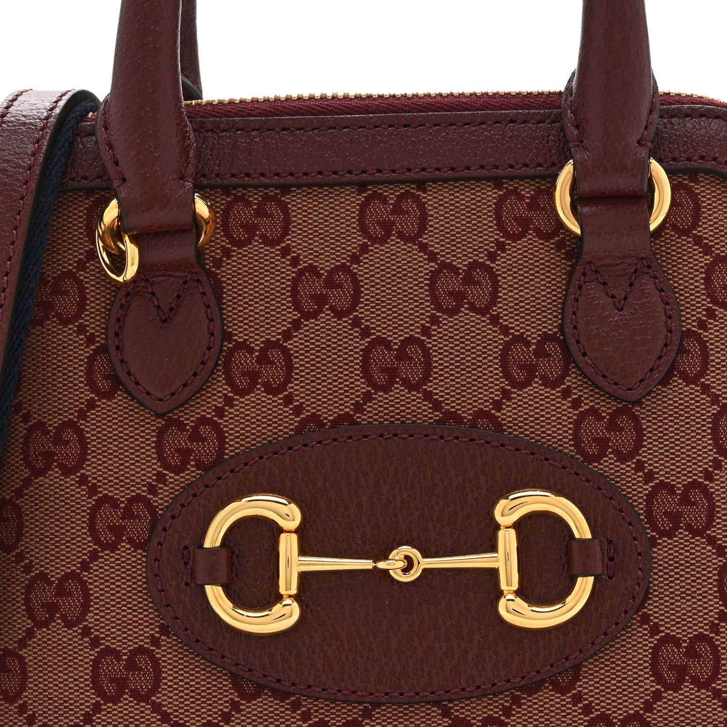 Gucci Monogram Textured Dollar Calfskin Mini Horsebit 1955 Top Handle Bag Sahara Rubino Chardonnay 8 of 10