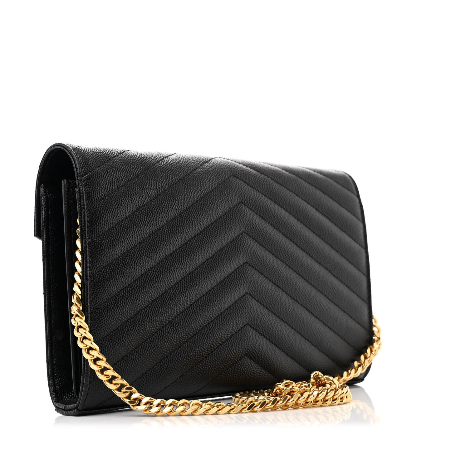 Grain De Poudre Matelasse Chevron Monogram Chain Wallet Black