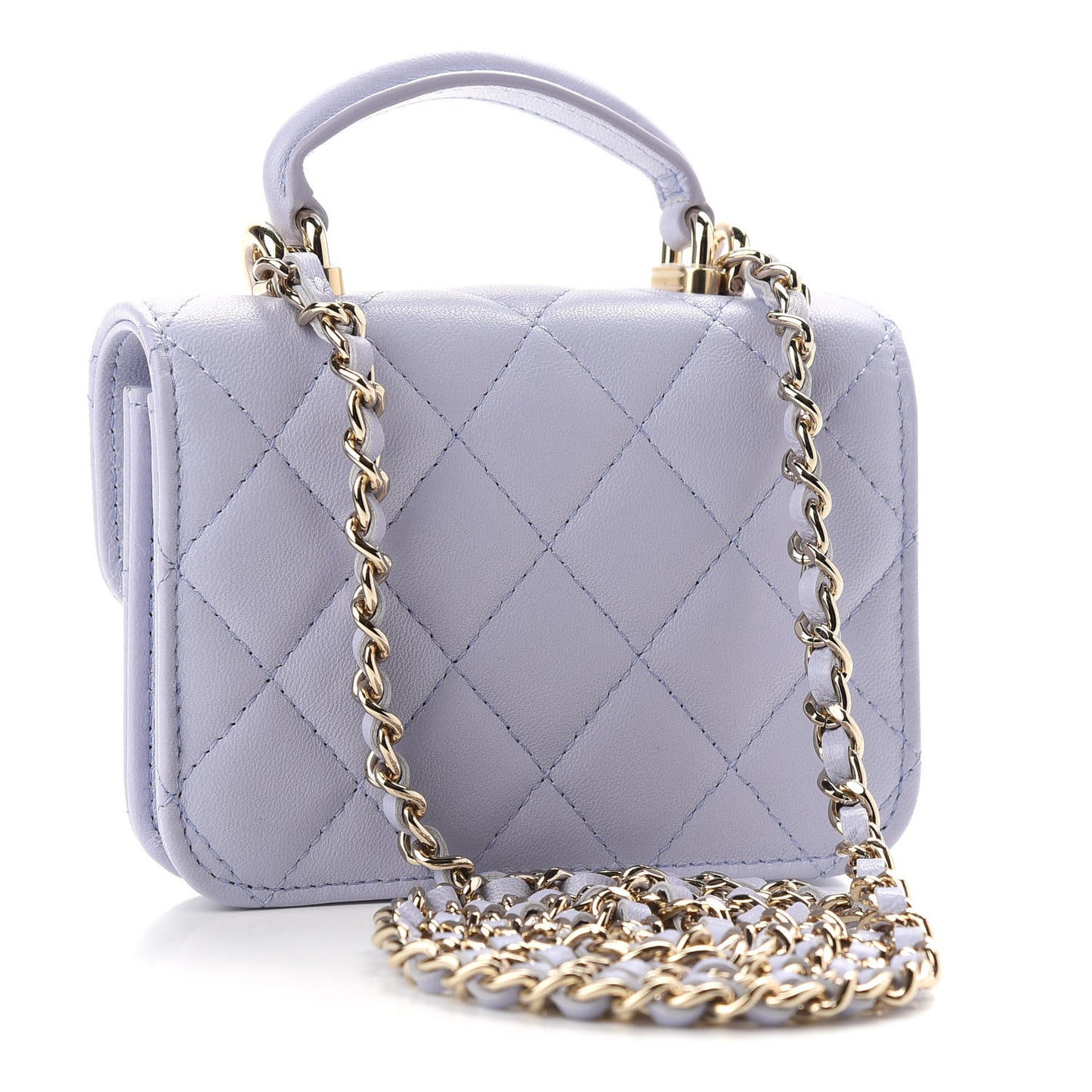 Lambskin Quilted Top Handle Flap Coin Purse With Chain Light Purple