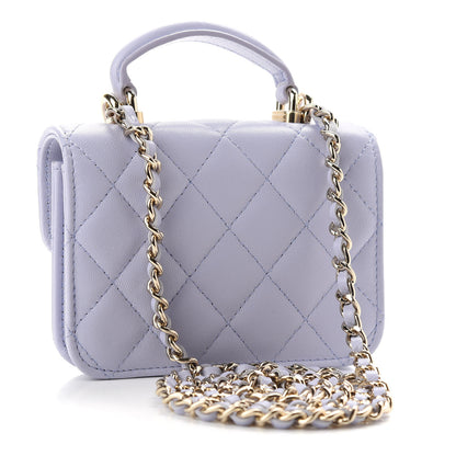 Chanel Lambskin Quilted Top Handle Flap Coin Purse With Chain Light Purple 3 of 10