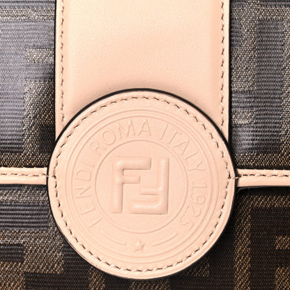 Fendi Glazed Fabric Vitello Century FF 1974 Stamp Patch Mini Double F Crossbody Bag Mogano Panna Plaster 9 of 10