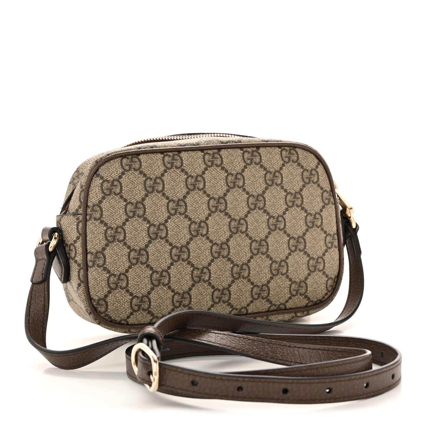 GG Supreme Monogram Web Small Ophidia Camera Bag Beige Dark Brown