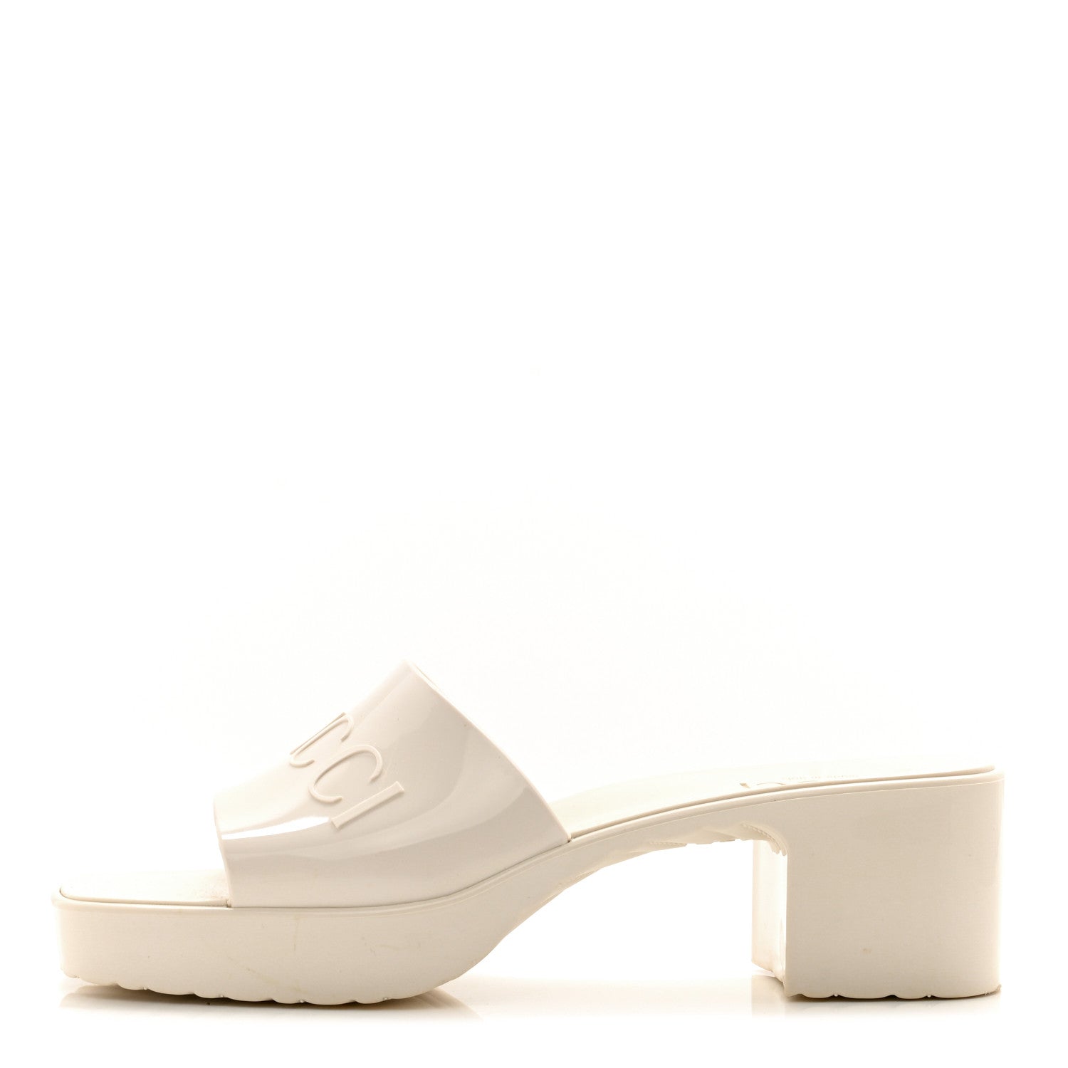 Gucci Rubber Gucci Logo Womens Platform 20/60mm Slide Sandals 37 Mystic White 1 of 8