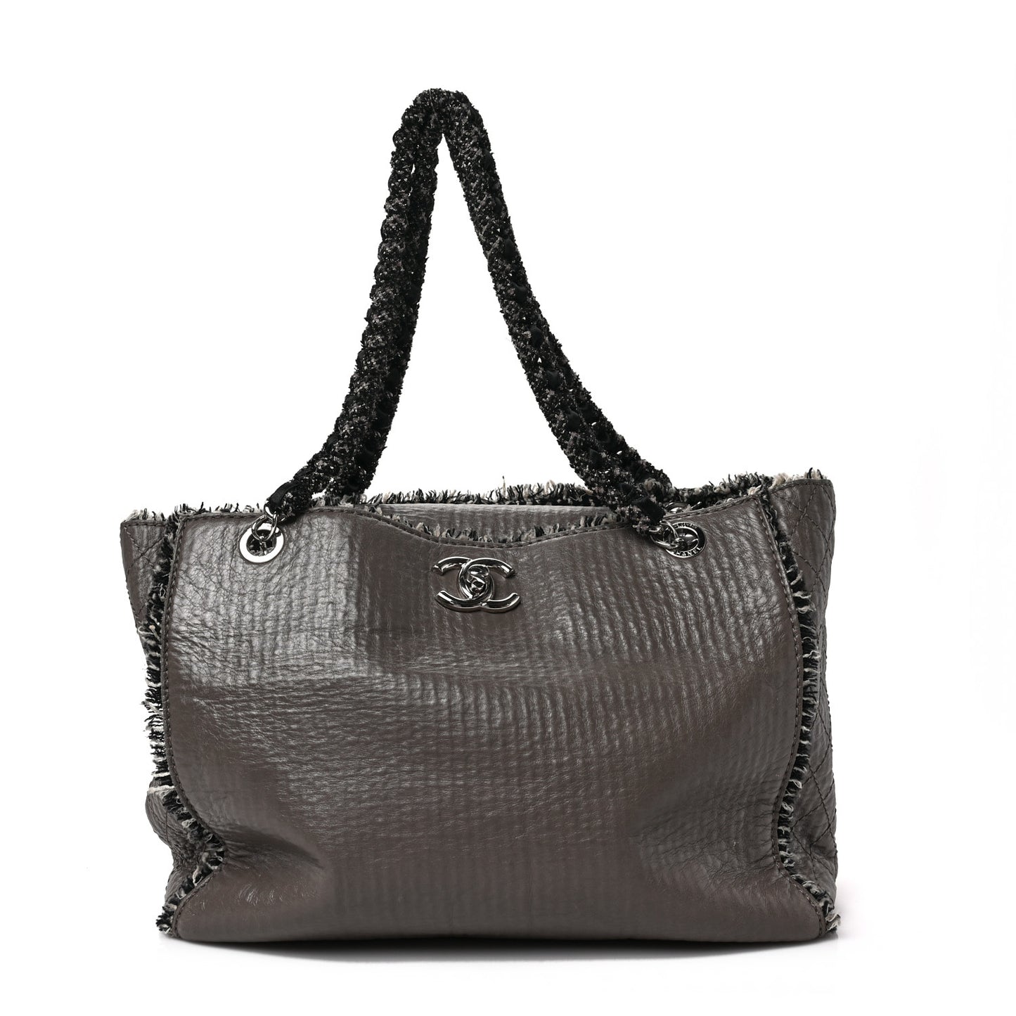Glazed Calfskin Tweed Tweedy Shopping Tote Brown