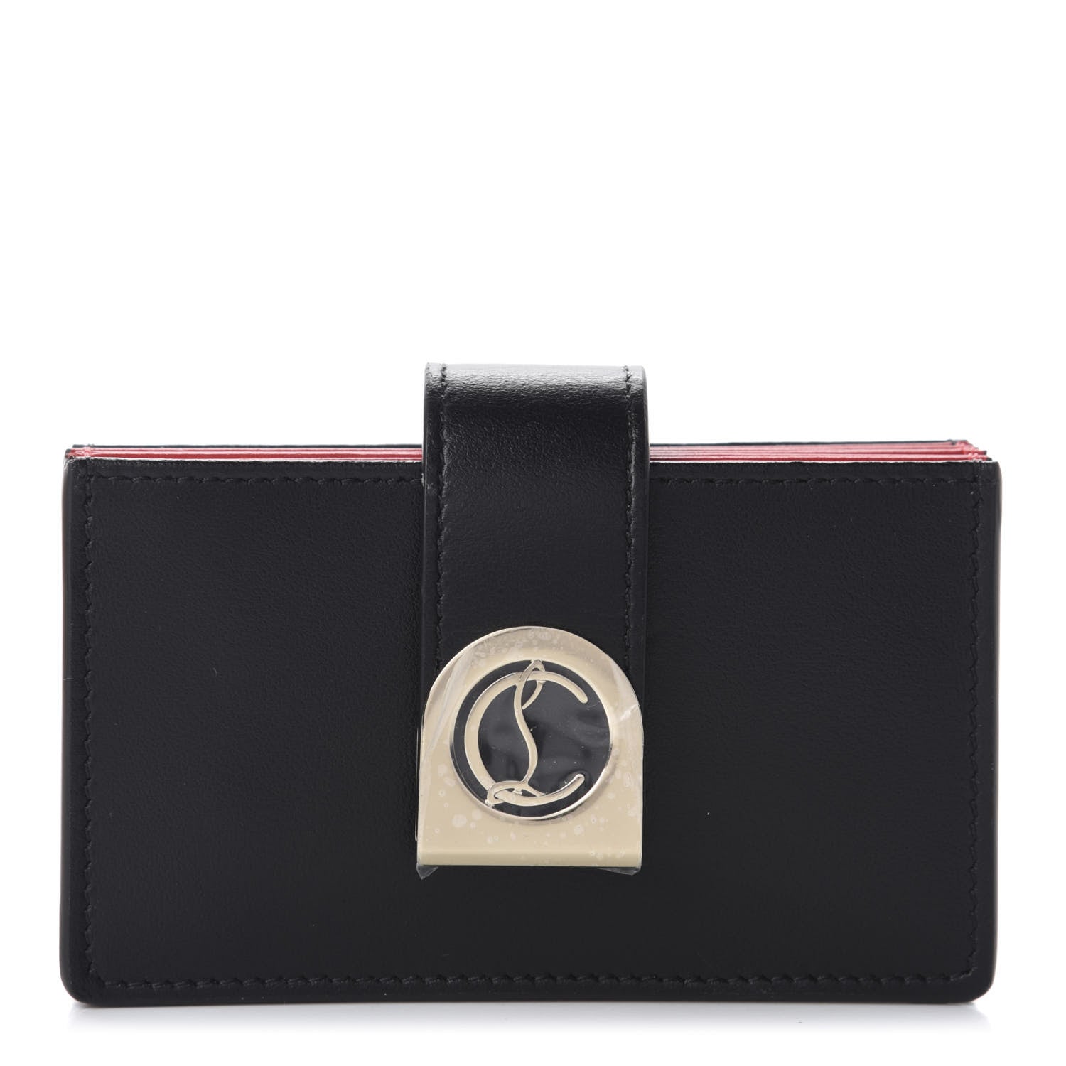 Christian Louboutin Calfskin Elisa Accordion Card Holder Black Gold 1 of 8