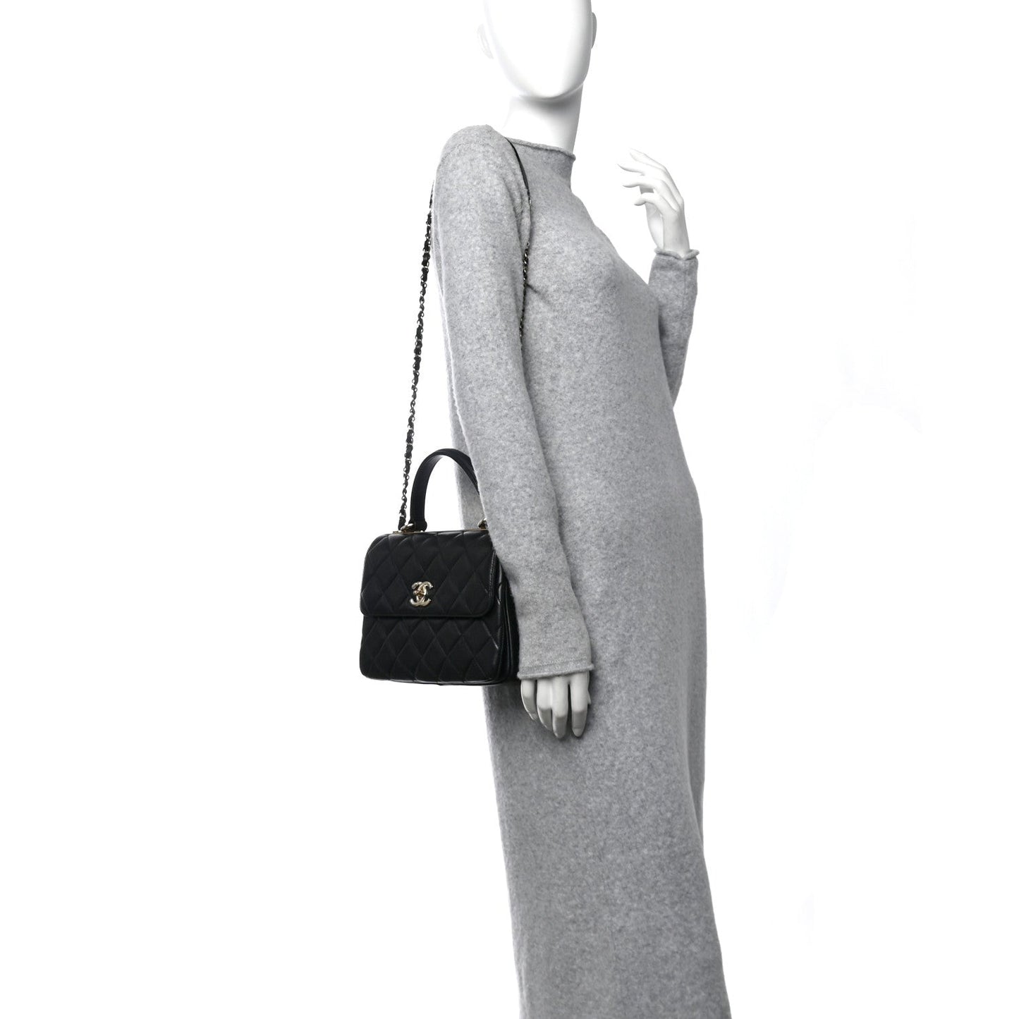 Lambskin Quilted Small Trendy CC Dual Handle Flap Bag Black