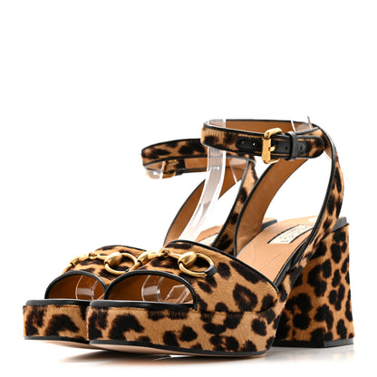 Gucci Calf Hair Leopard Print Horsebit 25/60mm Platform Sandals 36.5 Hazelnut Black 7 of 20