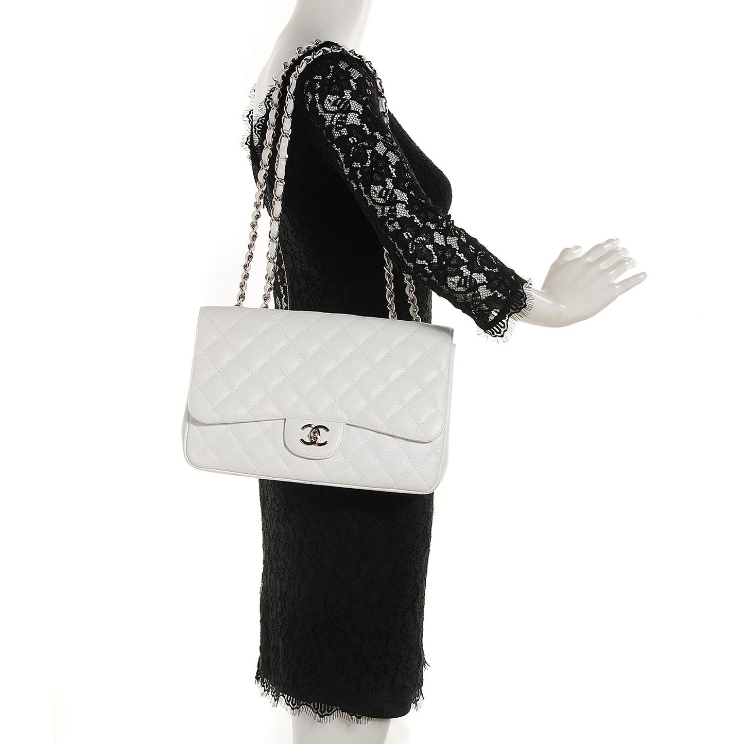 Caviar Quilted Jumbo Single Flap White