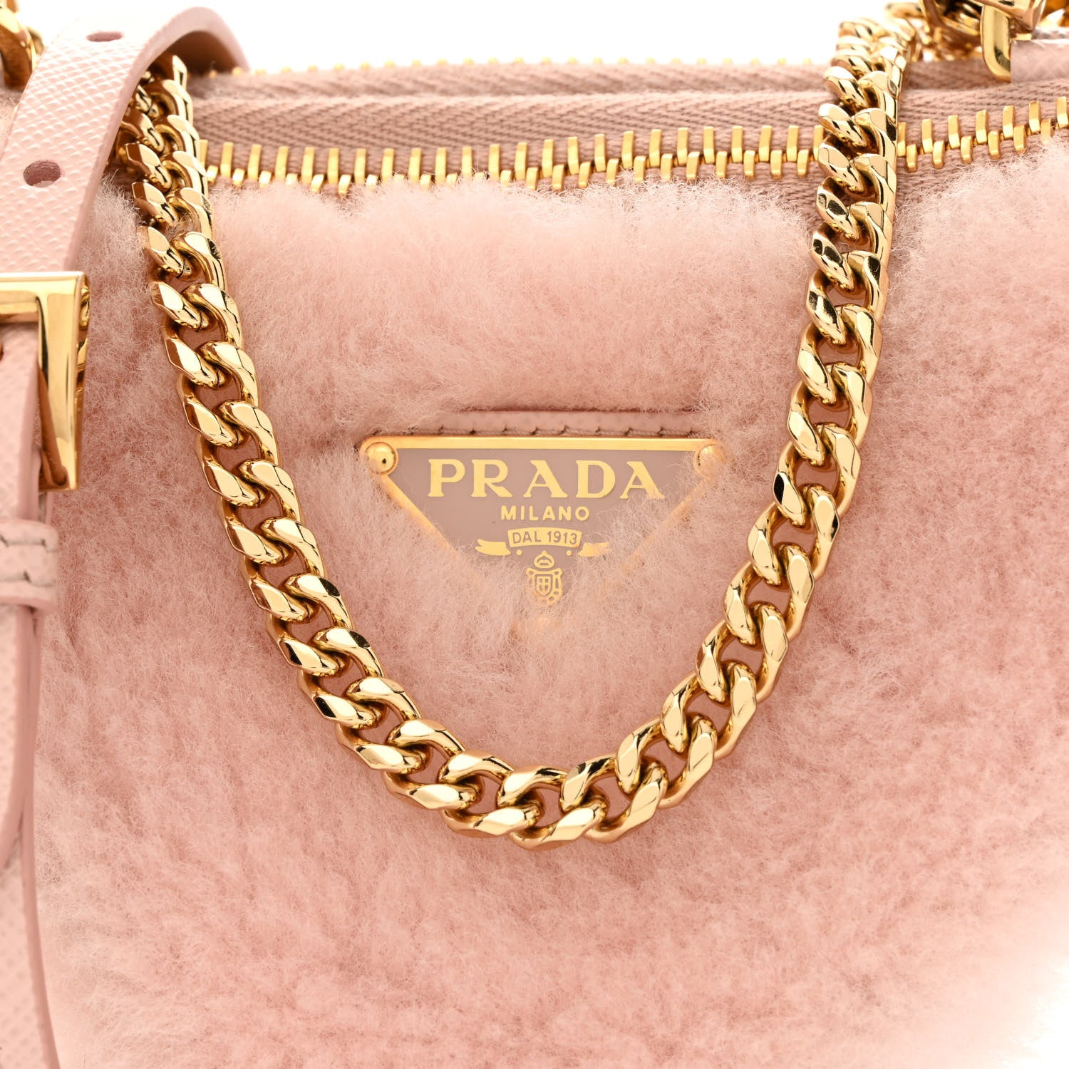 Prada Saffiano Shearling Triangle Mini Pouch Orchid Pink 9 of 12
