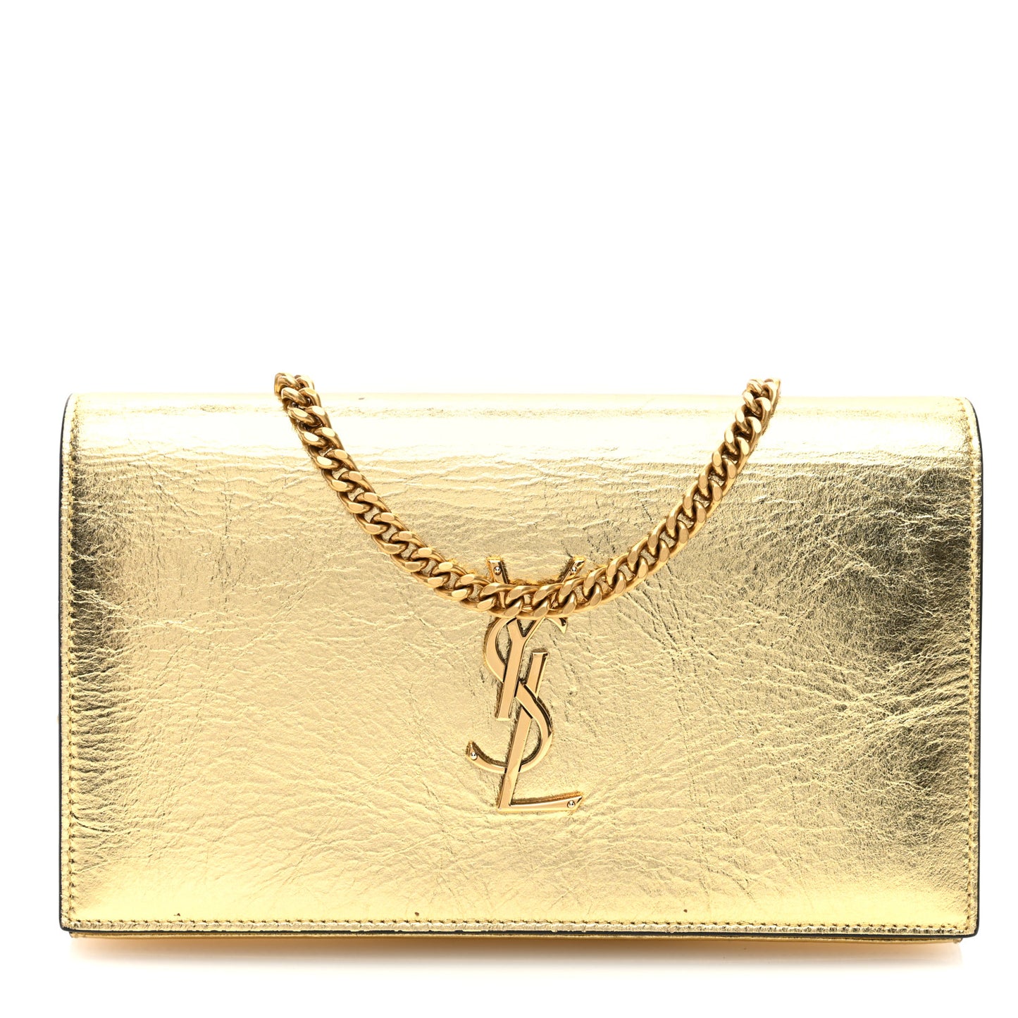 Metallic Calfskin Monogram Chain Wallet Gold