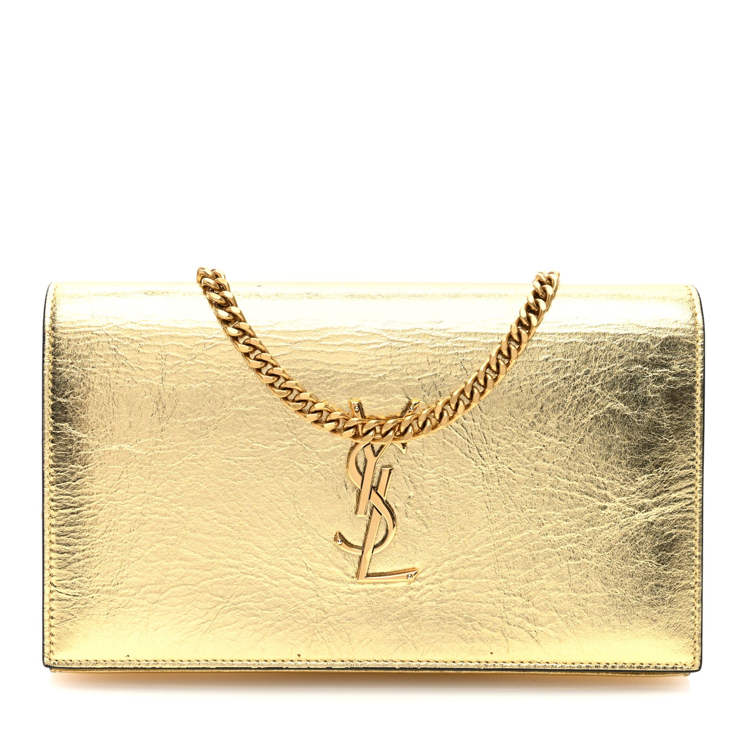 Saint Laurent Metallic Calfskin Monogram Chain Wallet Gold 1 of 9