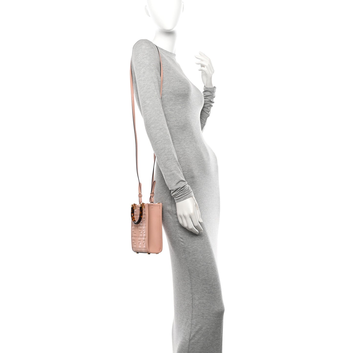 Vitello Plexiglass FF Embossed Mini Fendi Sunshine Shopper Tote Baby Pink