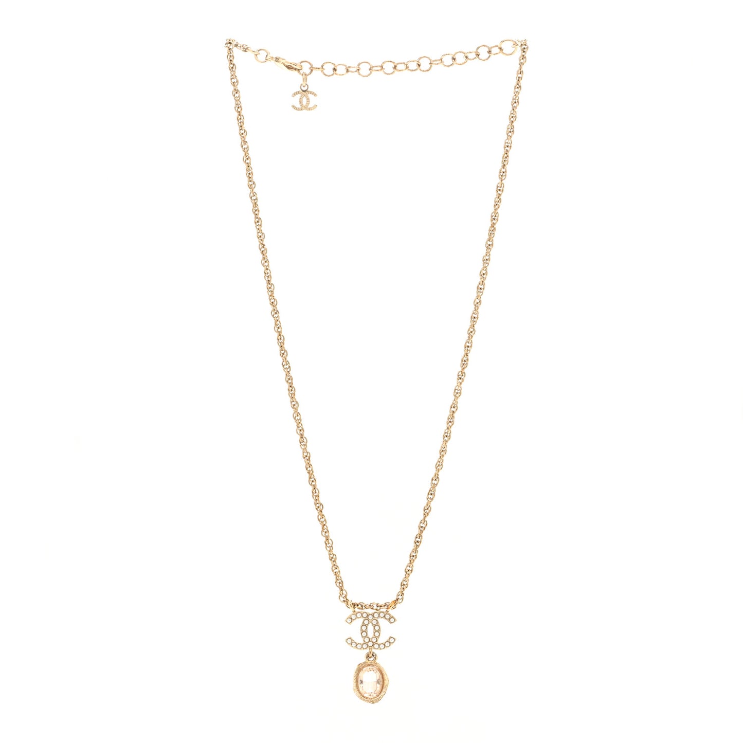 Crystal Pearl CC Necklace Pearly White Gold