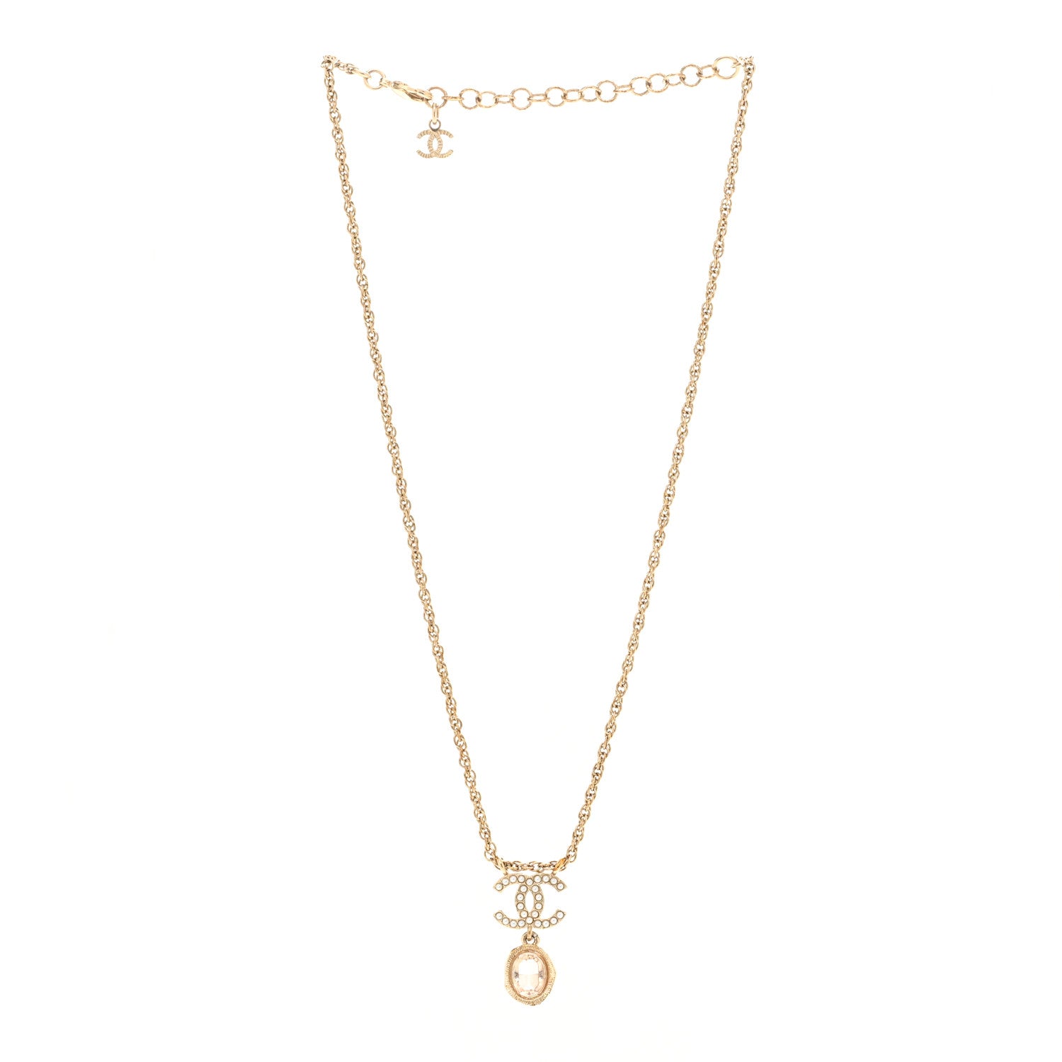 Chanel Crystal Pearl CC Necklace Pearly White Gold 4 of 10