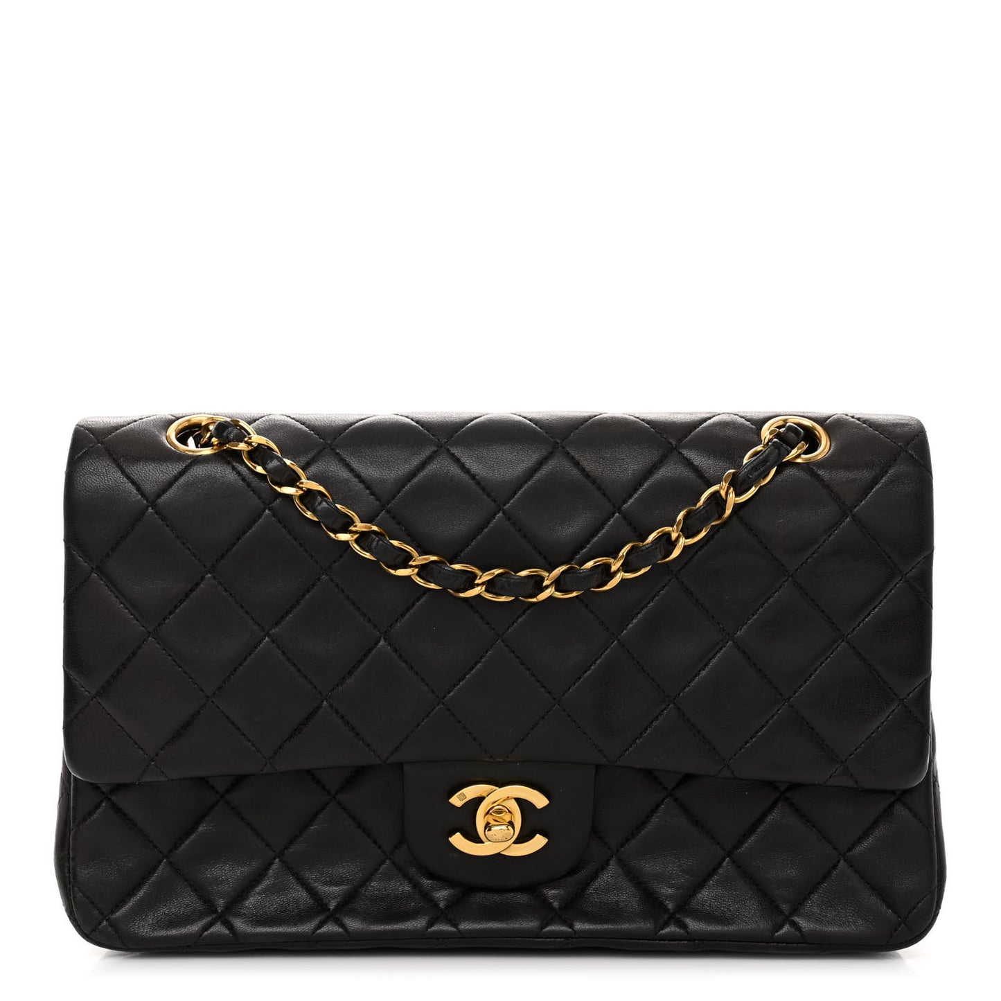 Lambskin Quilted Medium Double Flap Black