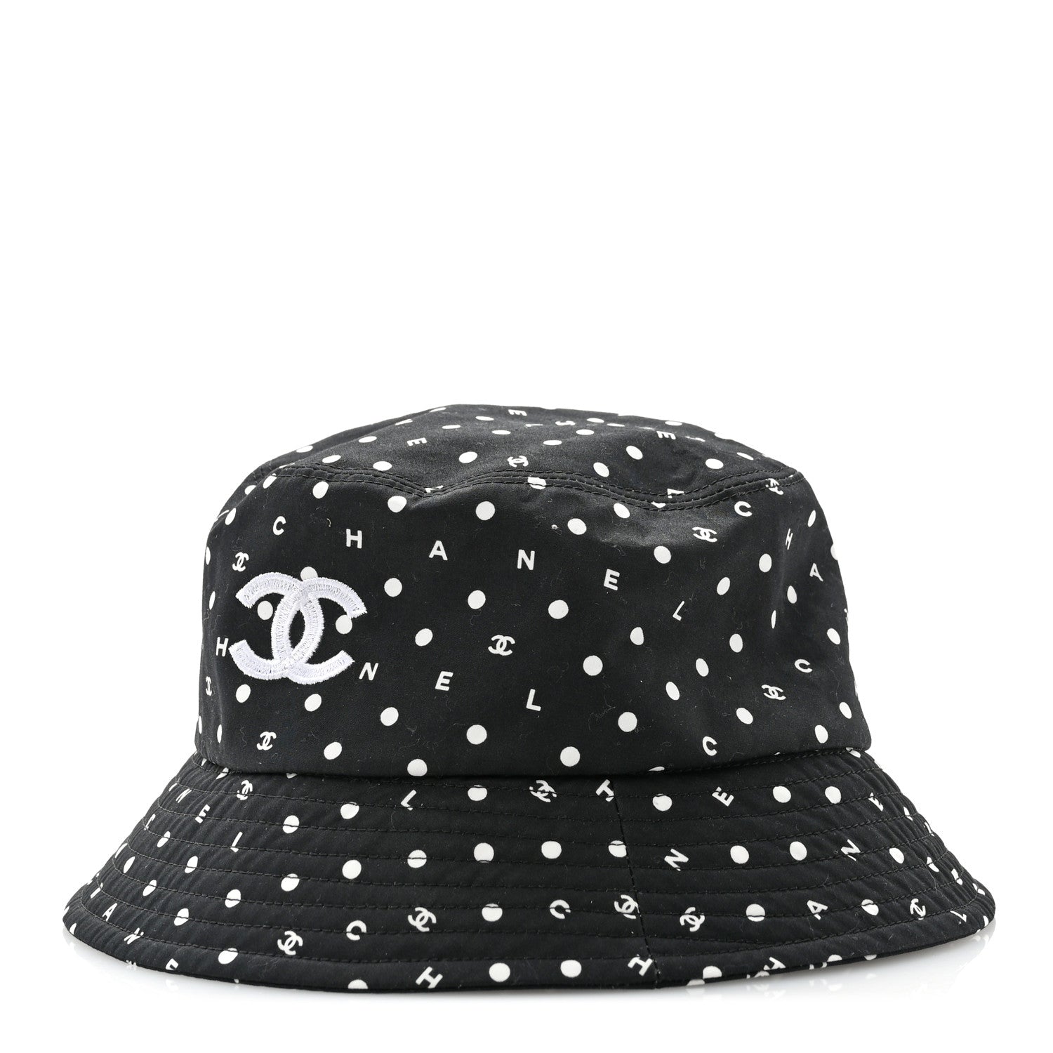 Chanel Cotton CC Polka Dot Bucket Hat L Black 1 of 9