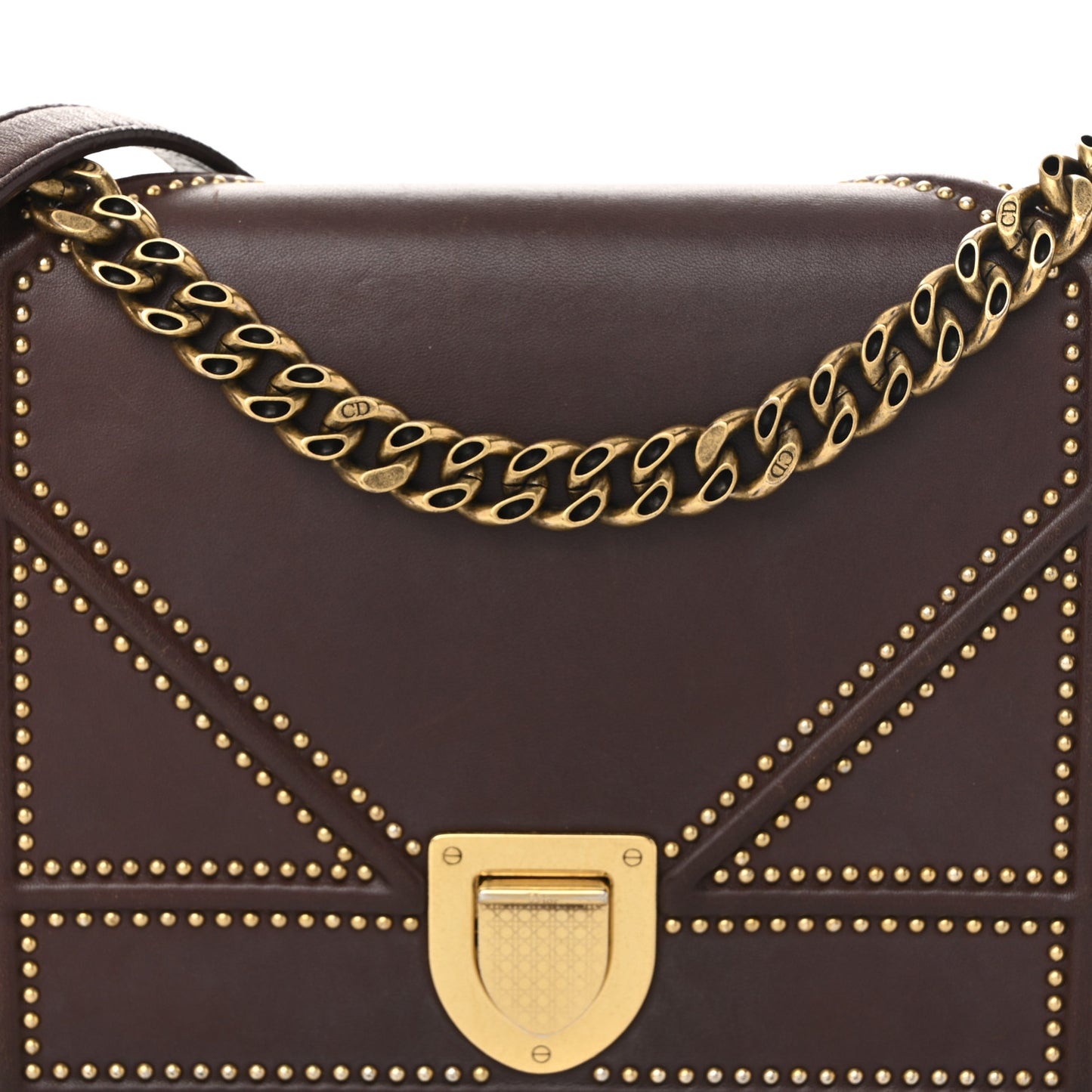 Lambskin Studded Medium Diorama Flap Bag Burgundy